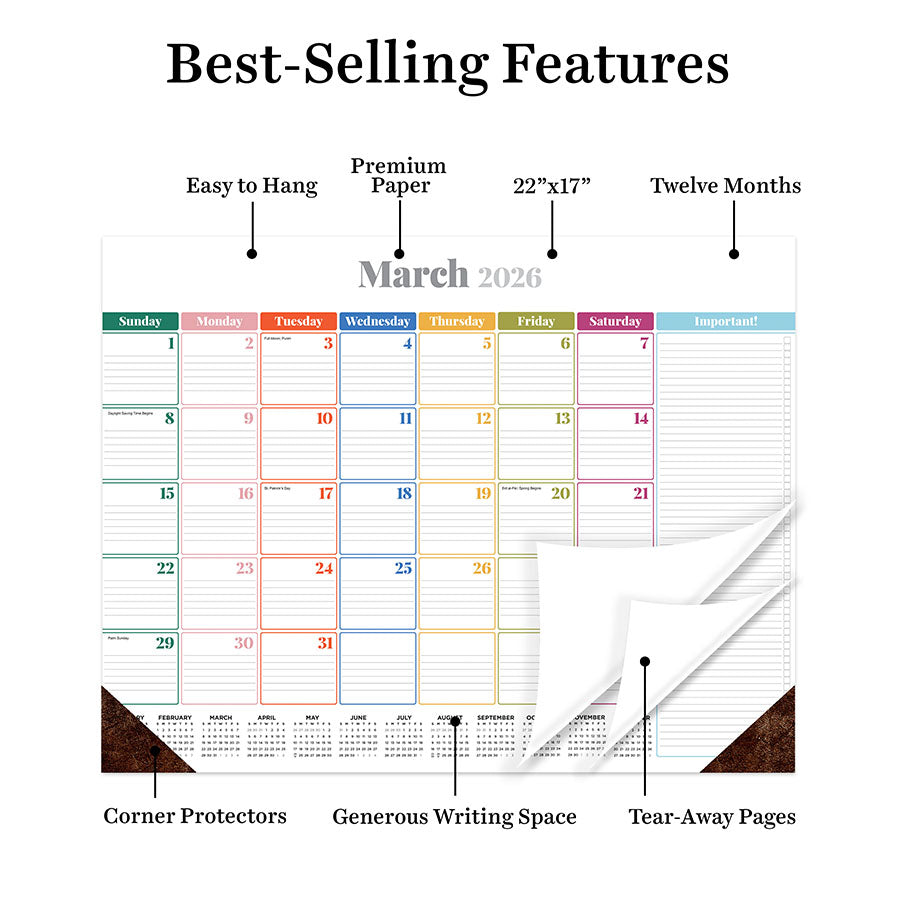 2026 Rainbow Blocks Large Desk Pad Monthly Blotter Calendar - 0