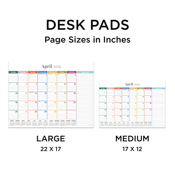 2026 Rainbow Blocks Large Desk Pad Monthly Blotter Calendar