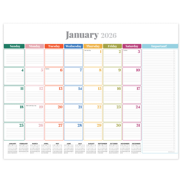 2026 Rainbow Blocks Large Desk Pad Monthly Blotter Calendar