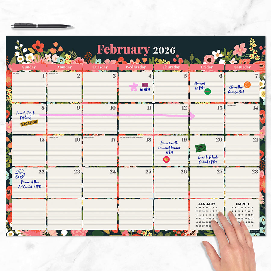 2026 Bountiful Blooms Large Desk Pad Monthly Blotter Calendar