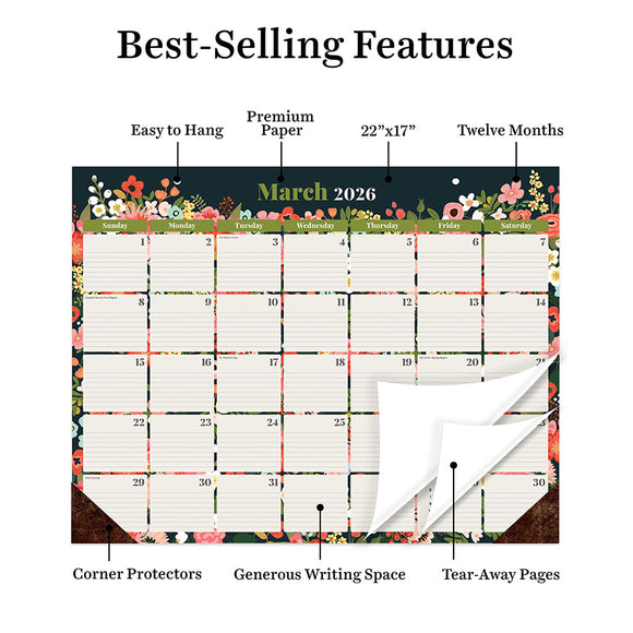 2026 Bountiful Blooms Large Desk Pad Monthly Blotter Calendar