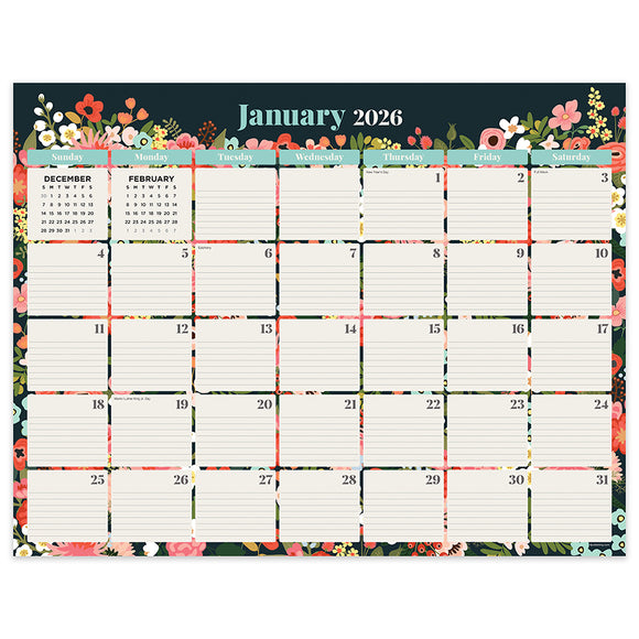 2026 Bountiful Blooms Large Desk Pad Monthly Blotter Calendar
