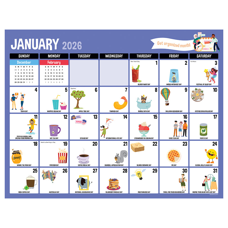 2026 Every Day's A Holiday Medium Desk Pad Monthly Blotter Calendar