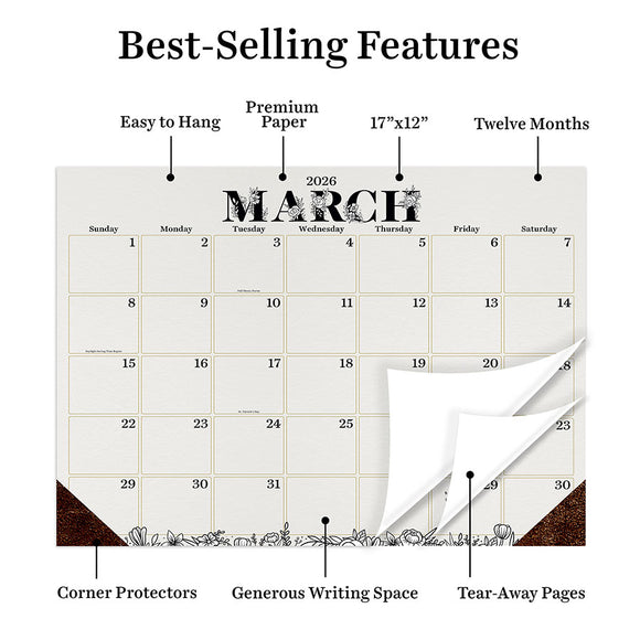 2026 Floral Medium Desk Pad Monthly Blotter Calendar