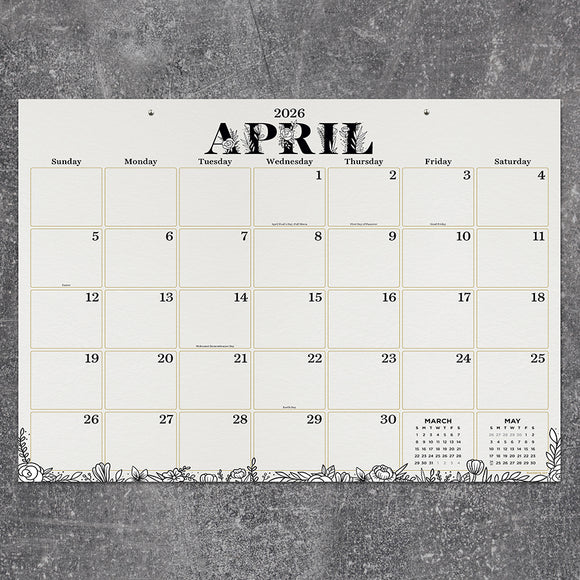 2026 Floral Medium Desk Pad Monthly Blotter Calendar