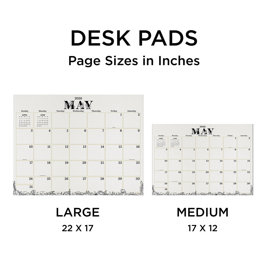 2026 Floral Medium Desk Pad Monthly Blotter Calendar