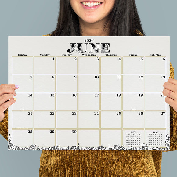 2026 Floral Medium Desk Pad Monthly Blotter Calendar