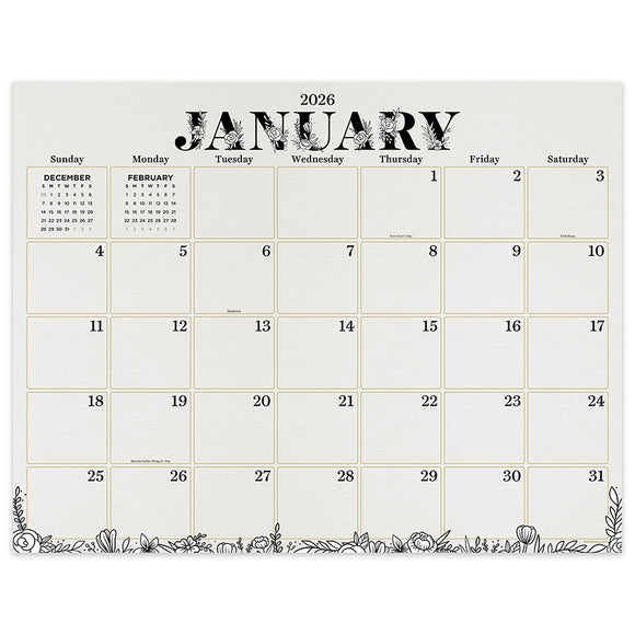2026 Floral Medium Desk Pad Monthly Blotter Calendar