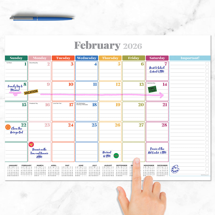 2026 Rainbow Blocks Medium Desk Pad Monthly Blotter Calendar