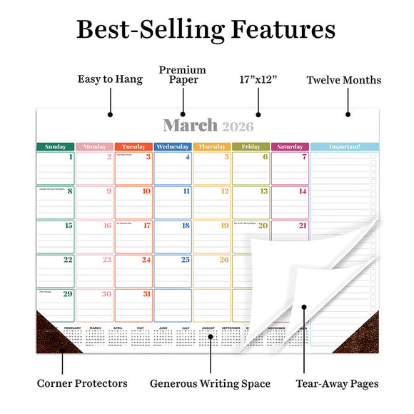 2026 Rainbow Blocks Medium Desk Pad Monthly Blotter Calendar