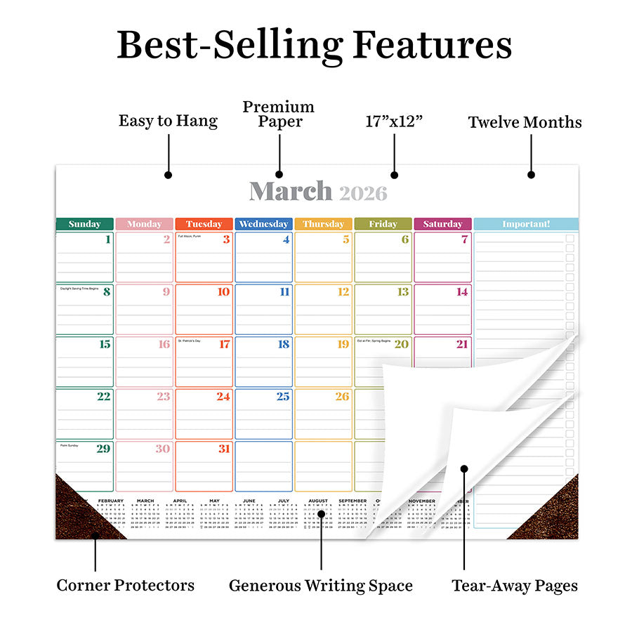2026 Rainbow Blocks Medium Desk Pad Monthly Blotter Calendar - 0
