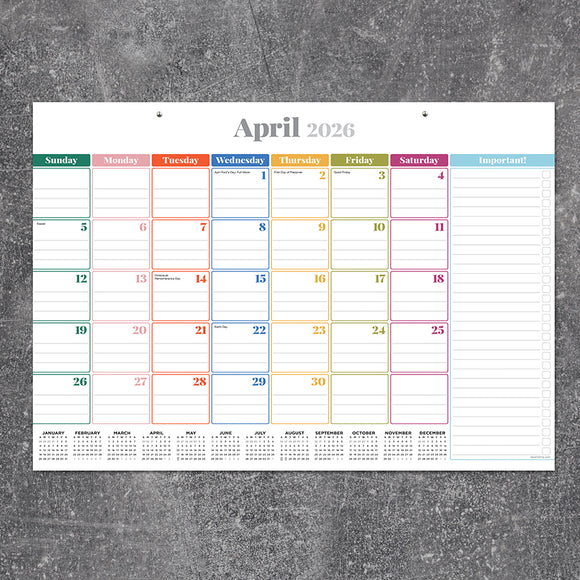 2026 Rainbow Blocks Medium Desk Pad Monthly Blotter Calendar