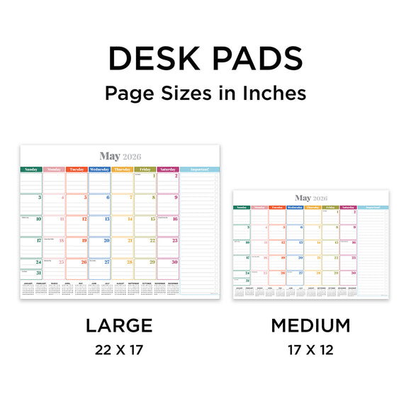 2026 Rainbow Blocks Medium Desk Pad Monthly Blotter Calendar