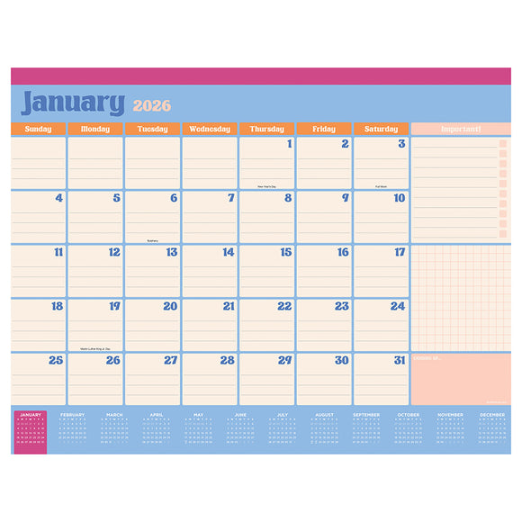 2026 Sherbet Medium Desk Pad Monthly Blotter Calendar