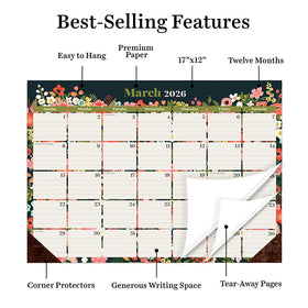 2026 Bountiful Blooms Medium Desk Pad Monthly Blotter Calendar - 0