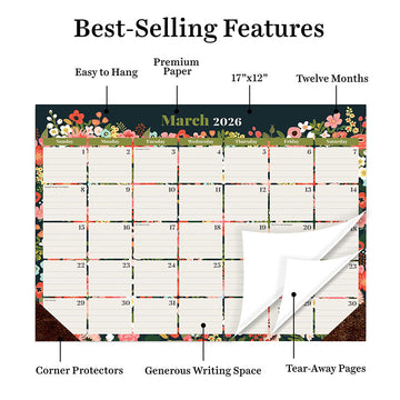 2026 Bountiful Blooms Medium Desk Pad Monthly Blotter Calendar - 0