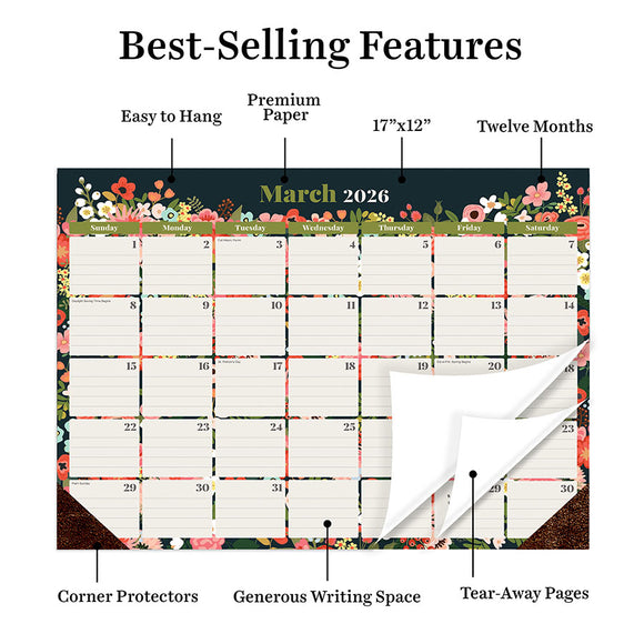 2026 Bountiful Blooms Medium Desk Pad Monthly Blotter Calendar