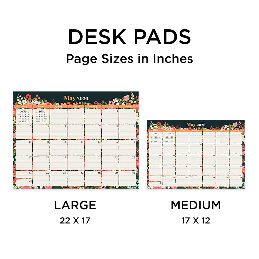 2026 Bountiful Blooms Medium Desk Pad Monthly Blotter Calendar