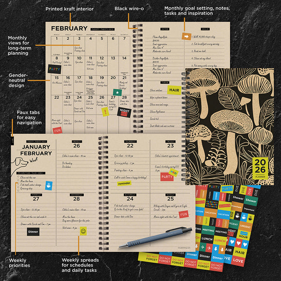 2026 Mushroom Medium Weekly Monthly Planner