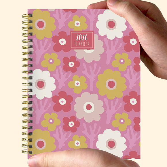 2026 Pink Pretty Petals Medium Weekly Monthly Planner