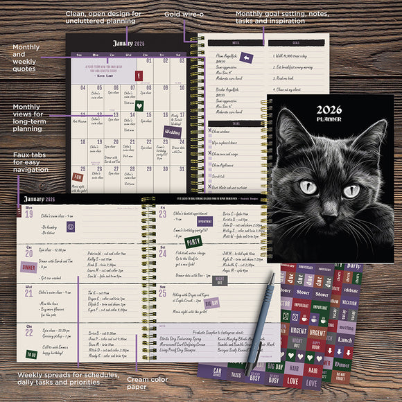 2026 Pretty Kitty Medium Weekly Monthly Planner