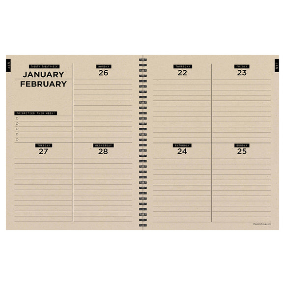 2026 Burnt Black Large Weekly Monthly Planner