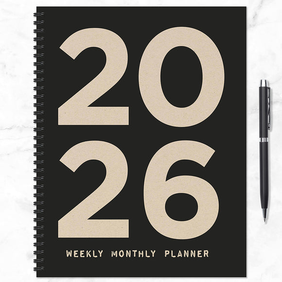 2026 Burnt Black Large Weekly Monthly Planner