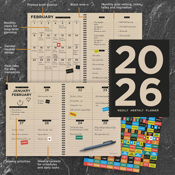 2026 Burnt Black Large Weekly Monthly Planner