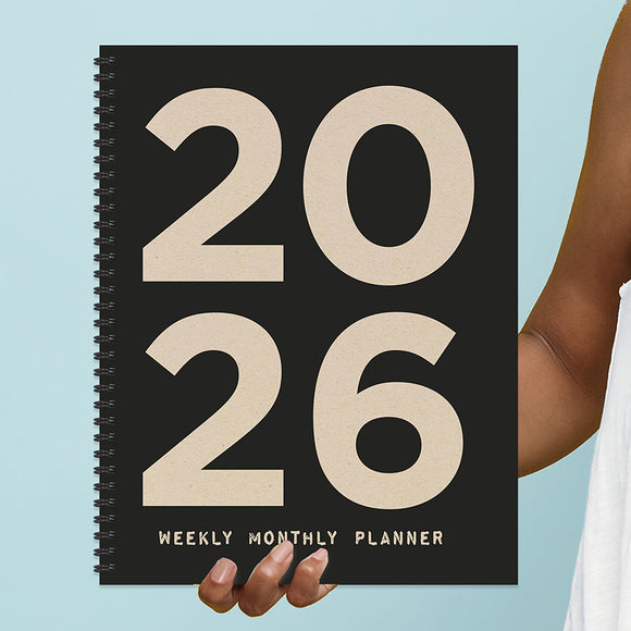 2026 Burnt Black Large Weekly Monthly Planner