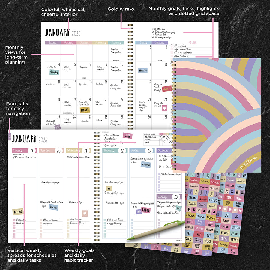 2026 Almost Rainbow Large Weekly Monthly Planner