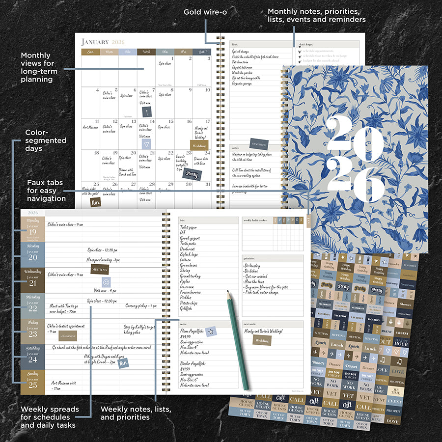 2026 Tres Belle Blue Large Weekly Monthly Planner - 0