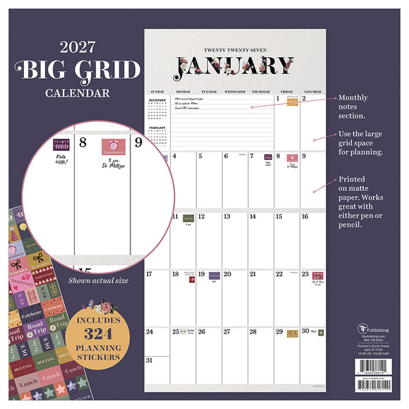2027 Big Grid-Floral Wall Calendar
