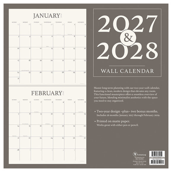 2027 2 Year Grid Wall Calendar