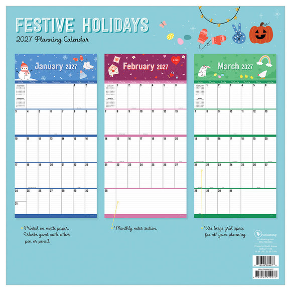 2027 Festive Holiday Themes Wall Calendar