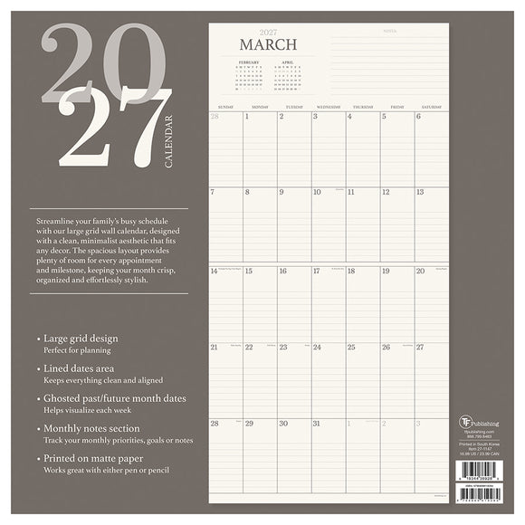 2027 Simple Aesthetic Grid Wall Calendar