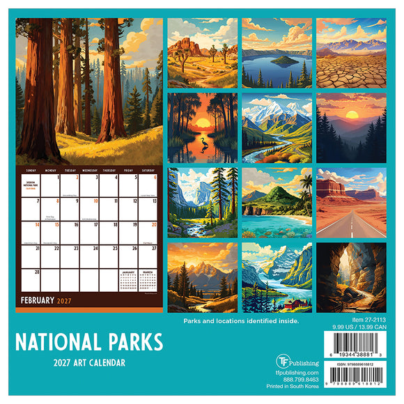2027 National Parks-Art Mini Calendar