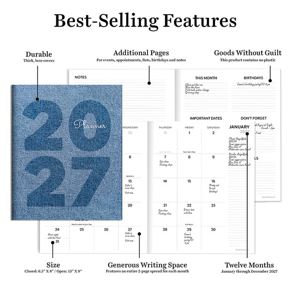 2027 Denim Medium Monthly Planner