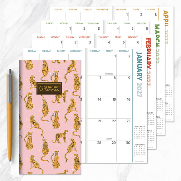 2027-2028 Pink Kitty Club Small Monthly Pocket Planner