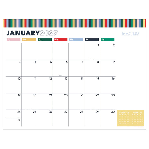 2027 Long Weekend Large Desk Pad Monthly Blotter Calendar