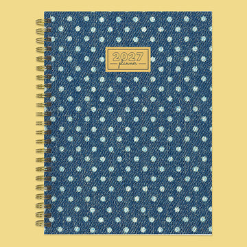 2027 Denim Dots Medium Weekly Monthly Planner - 0