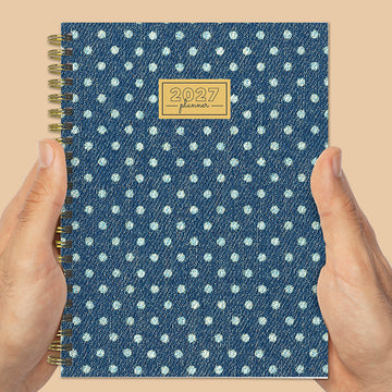 2027 Denim Dots Medium Weekly Monthly Planner