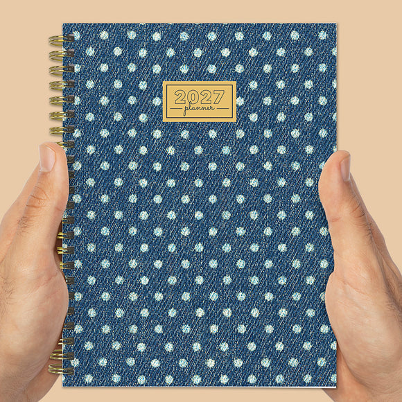 2027 Denim Dots Medium Weekly Monthly Planner