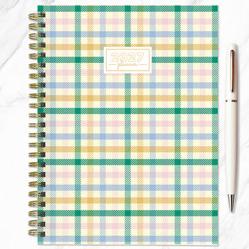2027 Pastel Plaid Medium Weekly Monthly Planner