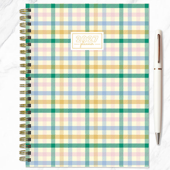 2027 Pastel Plaid Medium Weekly Monthly Planner