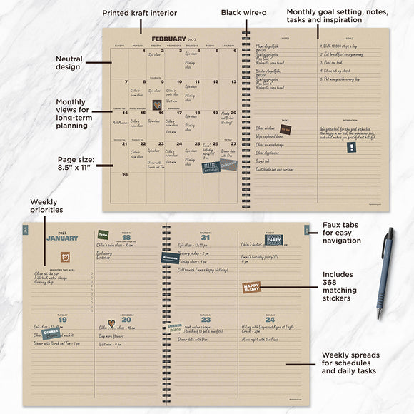 2027 Weatherwood Wool Large Weekly Monthly Planner