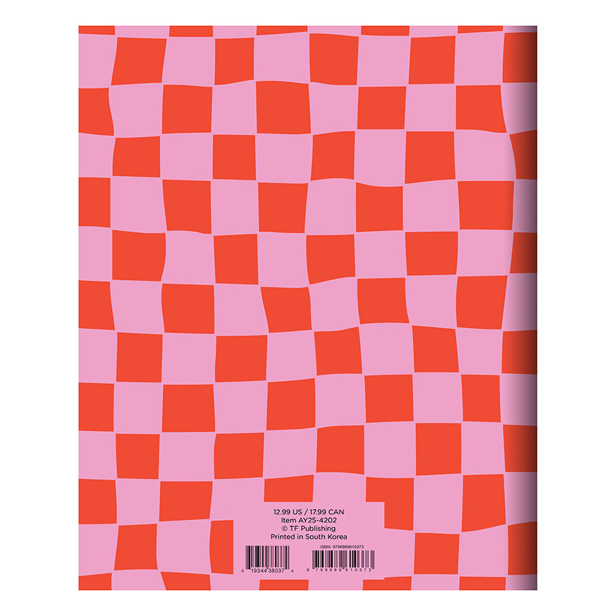 July 2024 - June 2025 Check Pink and Red Medium Monthly Planner