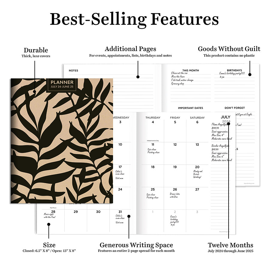 July 2024 - June 2025 Natural Foliage Medium Monthly Planner