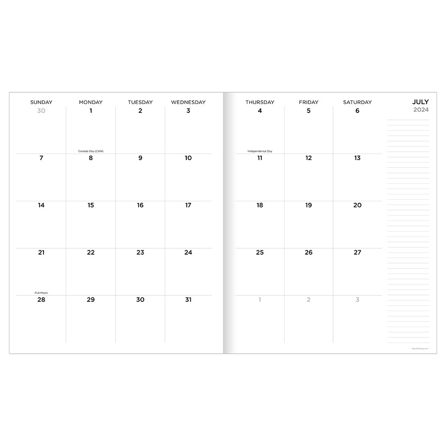 July 2024 - June 2025 Black Leaves Large Monthly Planner - 0