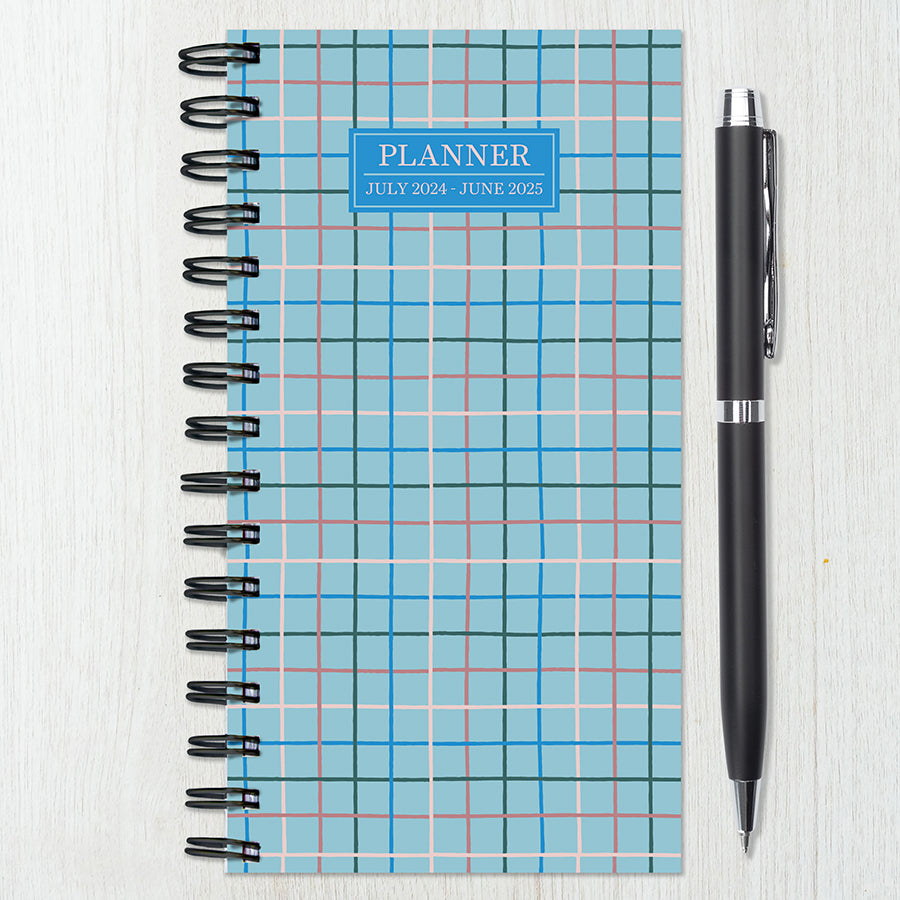July 2024 - June 2025 Blue Plaid Small Weekly Monthly Planner-1