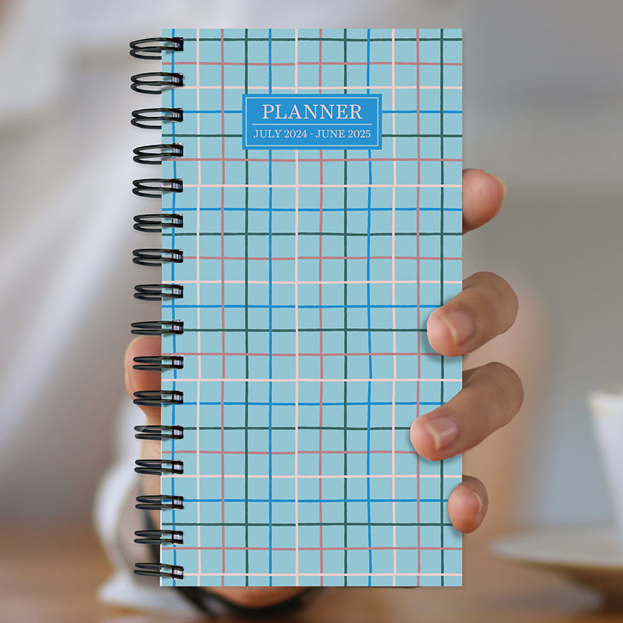 July 2024 - June 2025 Blue Plaid Small Weekly Monthly Planner-5